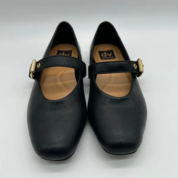 Dolce Vita DV Black Mary Jane Flats Gold Buckle Size 8.5 Women’s Shoes NWT - Picture 6 of 12